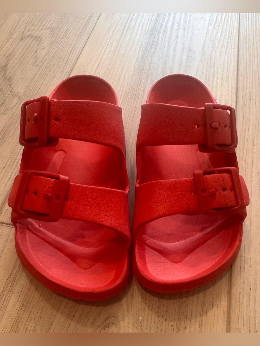 Kids Red Double-Buckle Slide Sandals